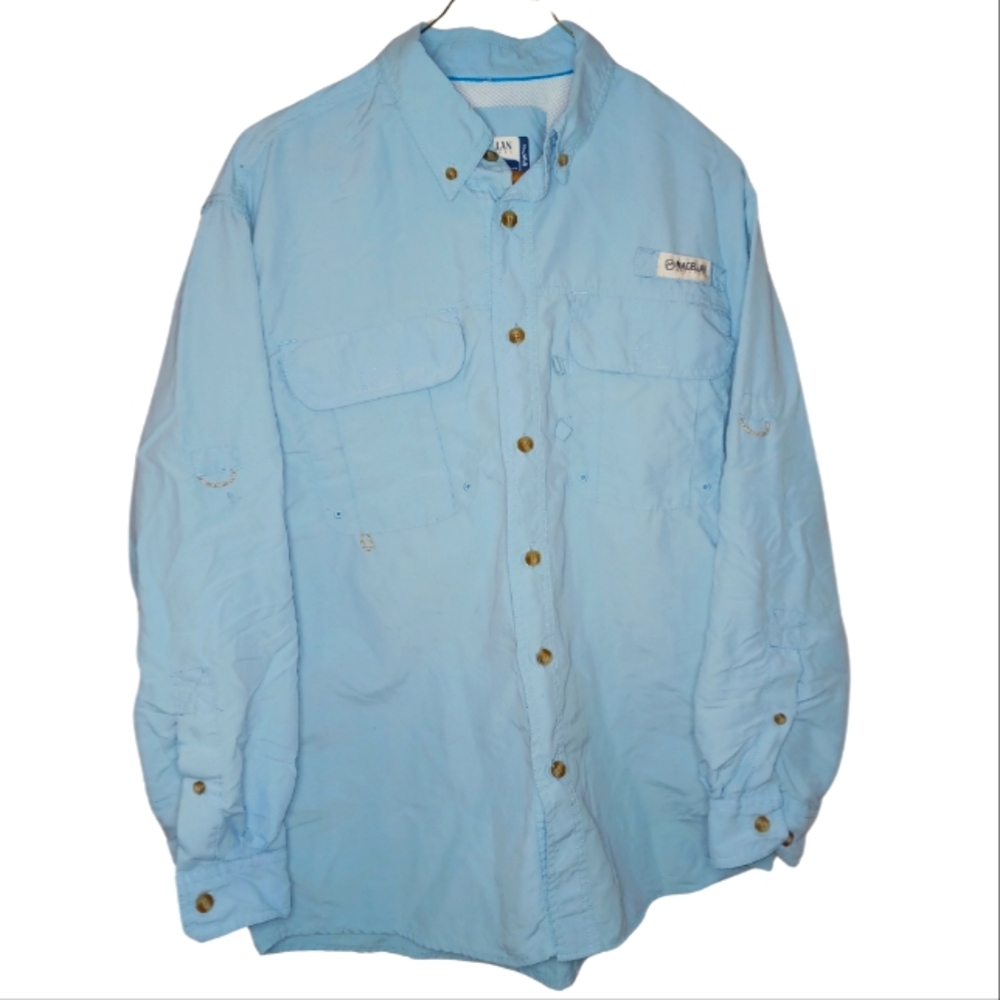Magellan Sportswear Fish Gear‎ Mens Shirt Lt Blue Long Sleeve